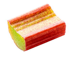 Cut rhubarb stem isolated on white background.