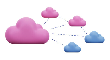 Isolated Connected Pink and Blue Cloud Network