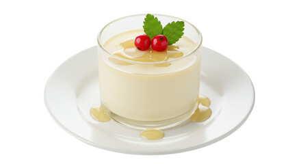 Isolated Creamy Dessert with Berries and Mint