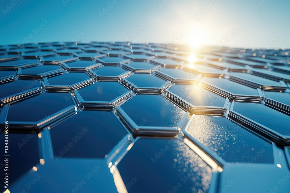 Poster Abstract hexagonal pattern reflecting sunlight, representing technology, innovation, and futuristic design.