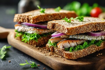 new sardine sandwich on whole grain bread