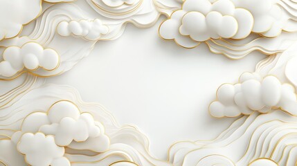 Elegant white clouds, gold outline. Design background for greeting card, promotion