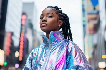 Young urban model posing in times square, new york city