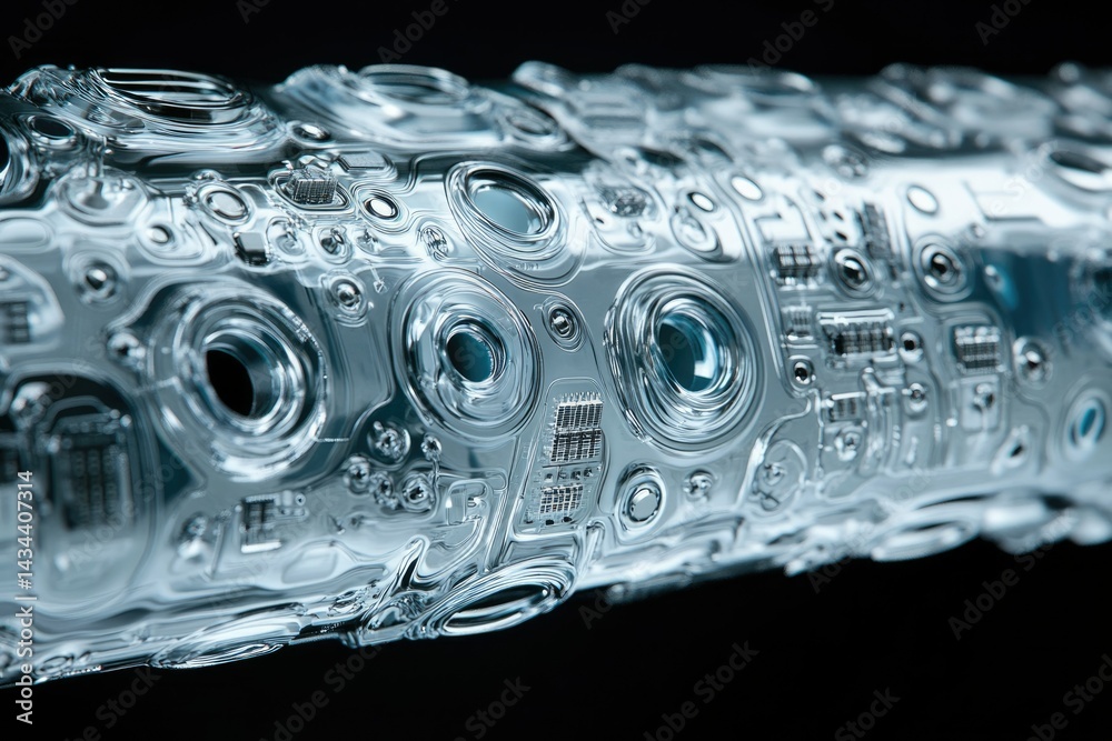 Leinwandbilder a close-up of a futuristic, translucent, metallic object with intricate circuitry and glowing compon