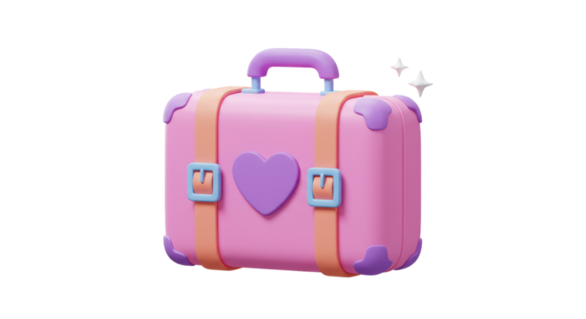 Isolated Cute Pink Suitcase with Heart Symbol for Travel and Vacation - Powered by Adobe