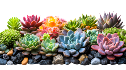 Mixed cactus and succulents types of small mini plants, isolated on white background