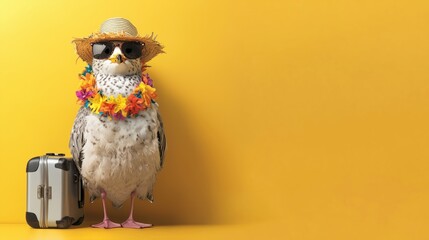 Urlaubsm&ouml;we mit Koffer und Strohhut