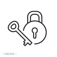 key with lock icon, close padlock, thin line web symbol on white background - editable stroke vector illustration eps10