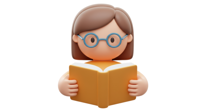 Isolated Cartoon Girl Reading Book Symbolizing Education