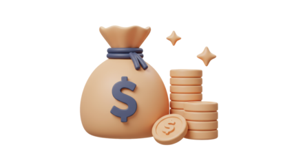 Isolated Money Bag with Coins Symbolizing Wealth and Finance