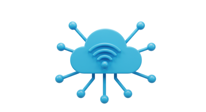 Isolated Cloud with WiFi Symbol and Connections Representing Network