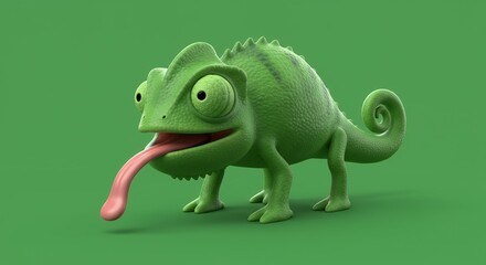 Green cartoon chameleon with tongue out