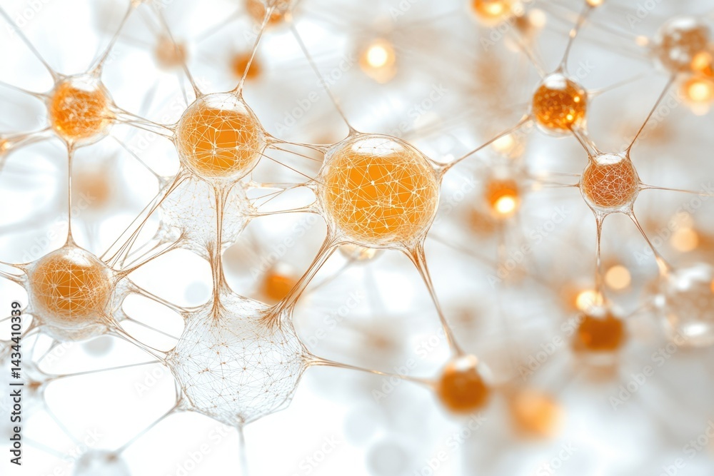 Aufkleber Microscopic view of interconnected neurons forming a complex neural network, showcasing intricate neural connections.