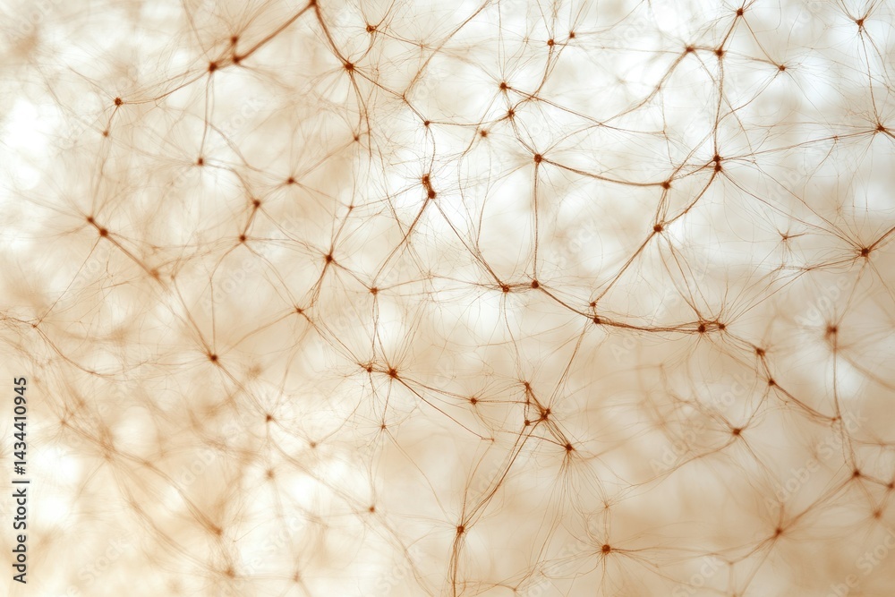Poster Intricate network of delicate, light brown fibers resembling a spiderweb or neural network.