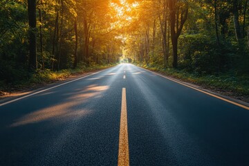 Obraz premium Paved path marked with directional arrows and milestone letters symbolizing future achievements illuminated by sunlight