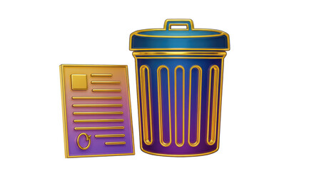 Isolated Document and Trash Can Symbolizing Data Deletion