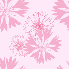 seamless pattern with pink cornflowers flowers, Floral graphic design