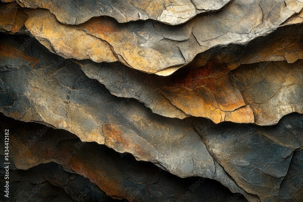 Fototapete layered rock formation showcasing diverse textures and earth tones, creating a visually striking abs