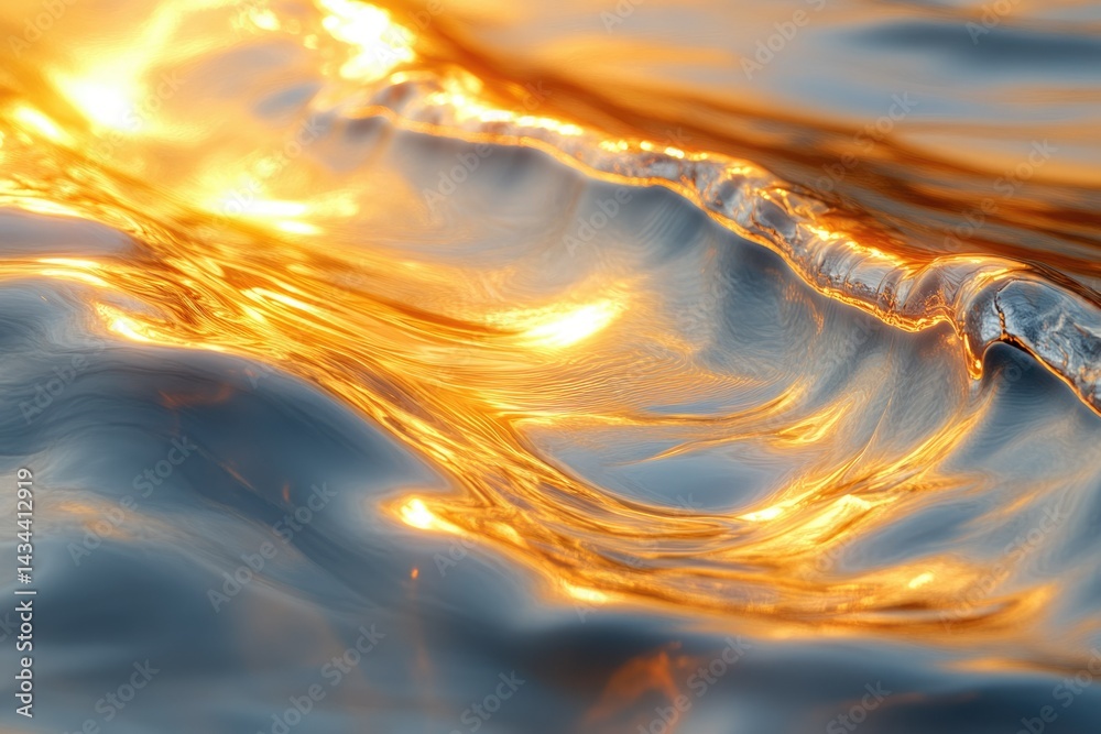 Poster Golden sunlight reflecting on a gentle ocean wave, creating a mesmerizing and tranquil scene.