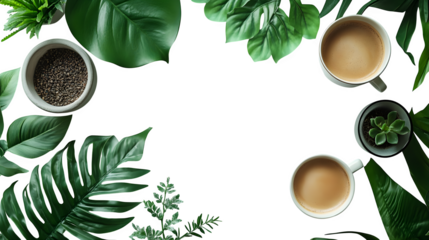 Office desk with laptop, businesswoman holding coffee, working scene, isolated on white background