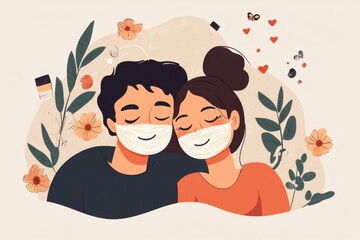 Couple Wearing Face Masks Surrounded by Nature