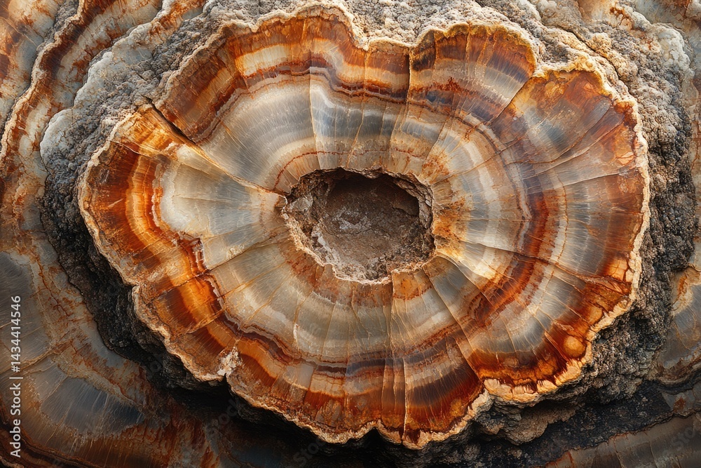 Aufkleber A mesmerizing cross-section of banded onyx revealing concentric layers of earthy tones and intricate patterns.