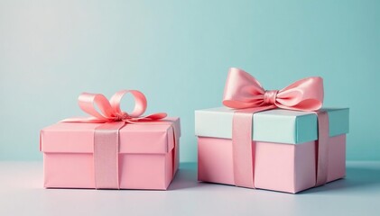 Obraz premium Elegant ribbon-tied gift boxes, pastel background, pastel, luxury, birthday