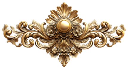 Ornate golden baroque ornament with intricate details, isolated on white background