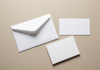 Envelope and cards mockup on beige background
