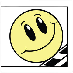 Fototapeta premium Yellow Smiley Face Peeking Over Edge with Black and White Background