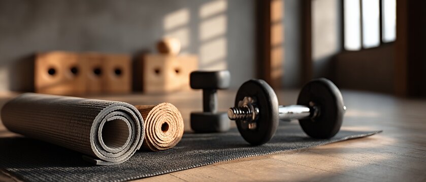 Workout equipment in a gym