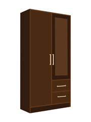 Modern wooden wardrobe with drawers and glass door for bedroom storage