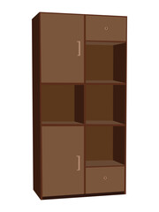 Modern wooden storage cabinet with shelves and drawers for home organization