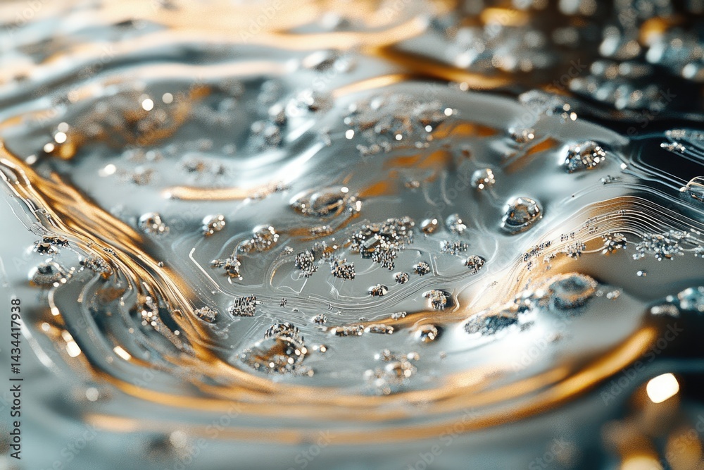 Aufkleber abstract metallic surface with swirling patterns and golden highlights, resembling liquid metal with