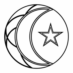 Vector illustration of a crescent moon and star enclosed in a circular design