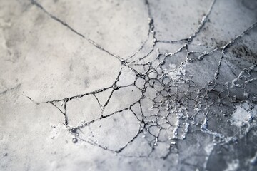 Obraz premium Cracked surface with intricate network of fissures, resembling a spiderweb pattern.