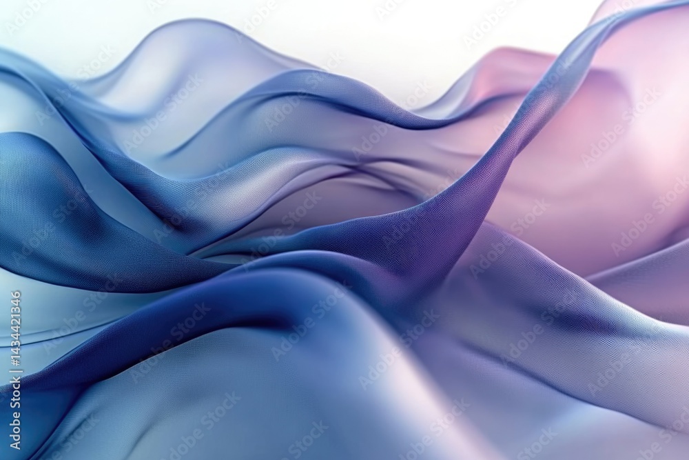 Poster abstract image of flowing, translucent fabric in shades of blue and purple, creating a soft, etherea