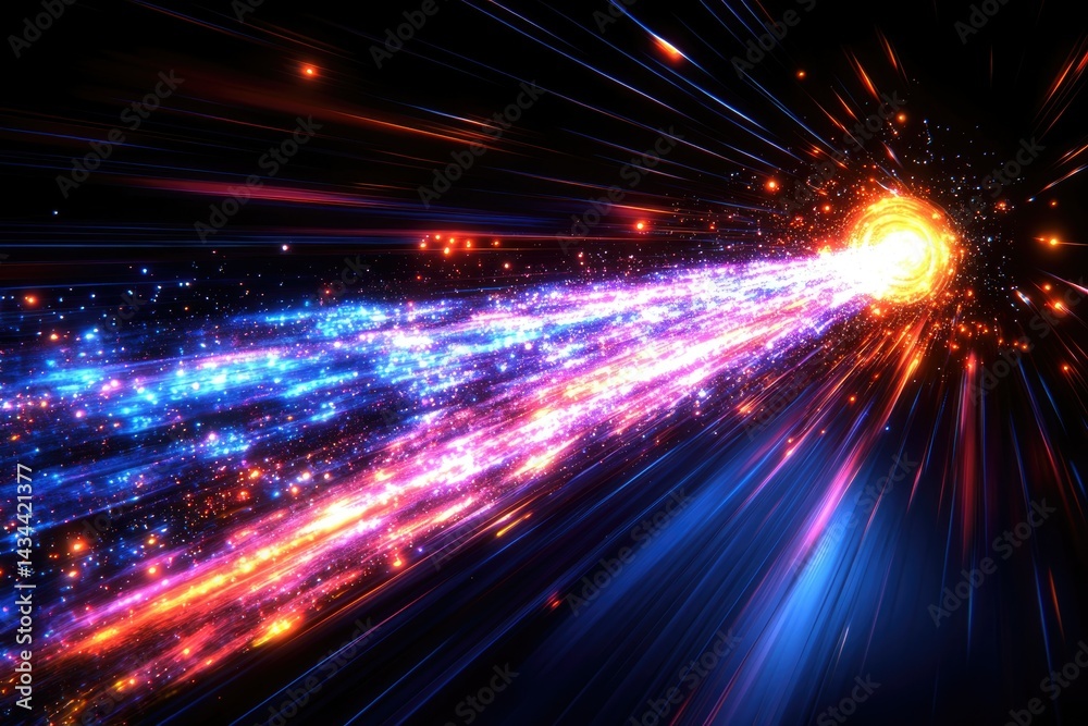 Leinwandbilder a vibrant cosmic event with streaks of blue and orange light, exploding from a bright core in space.
