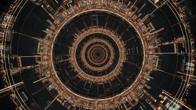 Dynamic spiral pattern inspired by Fibonacci sequence, glowing circuits, and digital motion, symbolizing innovation and mathematical beauty"