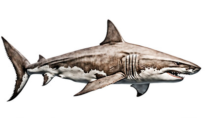 Fototapeta premium Giant shark monster side view illustration realism isolate.