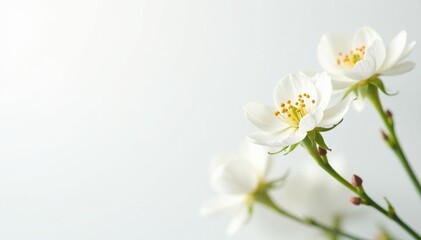 Obraz premium Delicate white flower blossoms against pure white backdrop, pure, beauty, spring