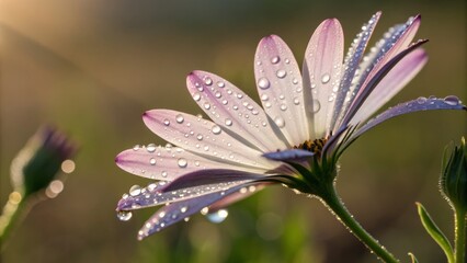 Dew-Kissed Daisy Close-Up Macro Photography in Golden Hour Light