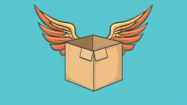 Creative box design featuring vibrant wings in a bright turquoise background
