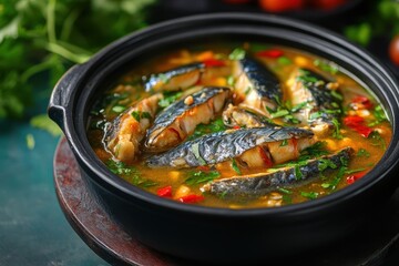 Tangy spicy mackerel soup with Madan a a comforting treat