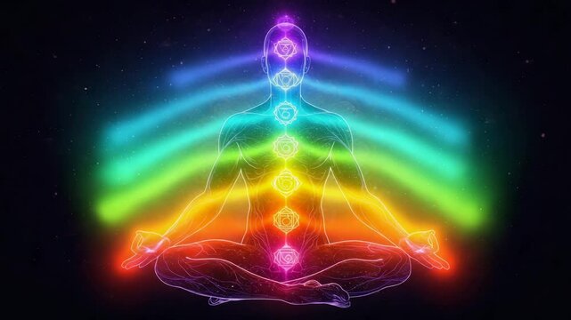 Chakras and energy flow visualization, yoga and mindfulness, spiritual balance