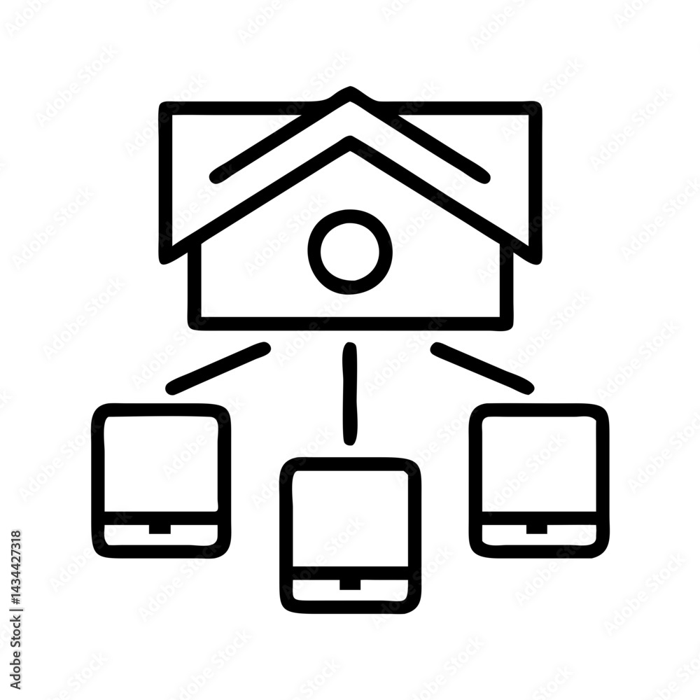 Poster smart home automation system icon connecting devices for remote control and monitoring app usage