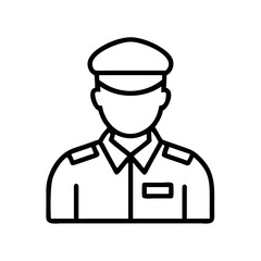Outline police officer vector icon, law enforcement agent, security guard, uniform, and profession symbol design vector