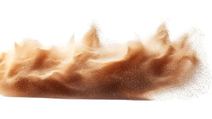Fine sand particles suspended, wind effect, isolated on white background