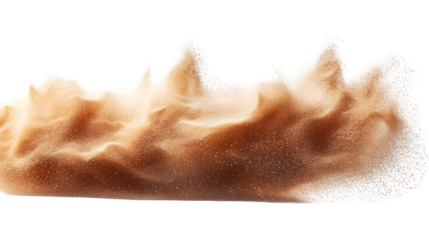 Fine sand particles suspended, wind effect, isolated on white background