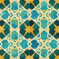 Teal and Gold Islamic Geometric Pattern